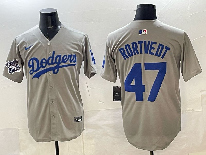 Men 2026 Nike Los Angeles Dodgers #47 Rortvedt Grey Game MLB Jersey 04->los angeles dodgers->MLB Jersey